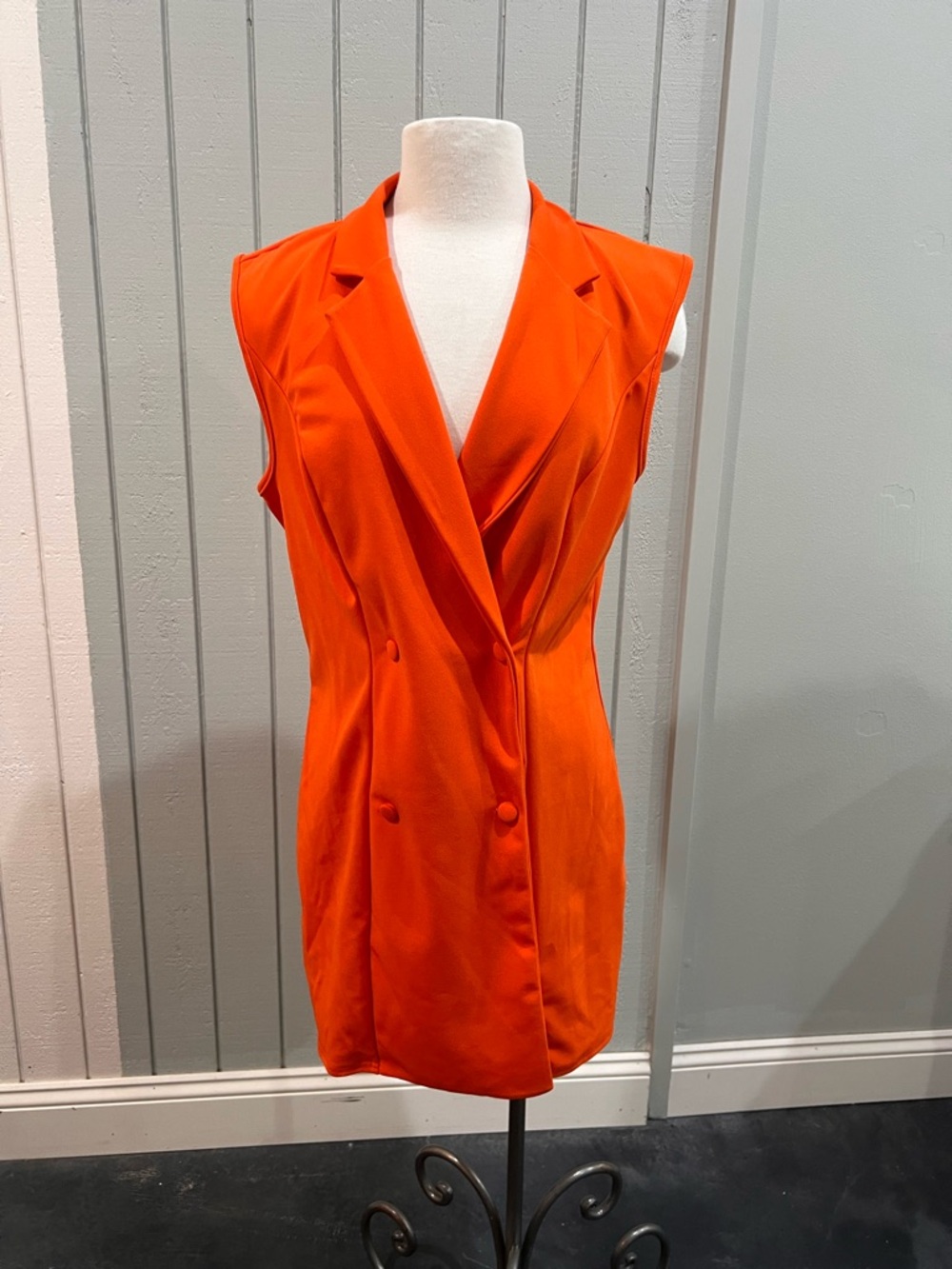 Boohoo Bright Orange Sleeveless Blazer Dress